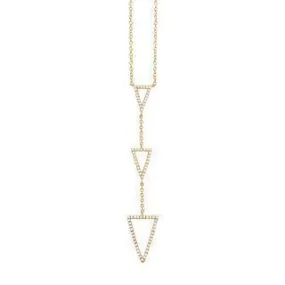 0.20ct 14k Yellow Gold Diamond Triangle Lariat Necklace