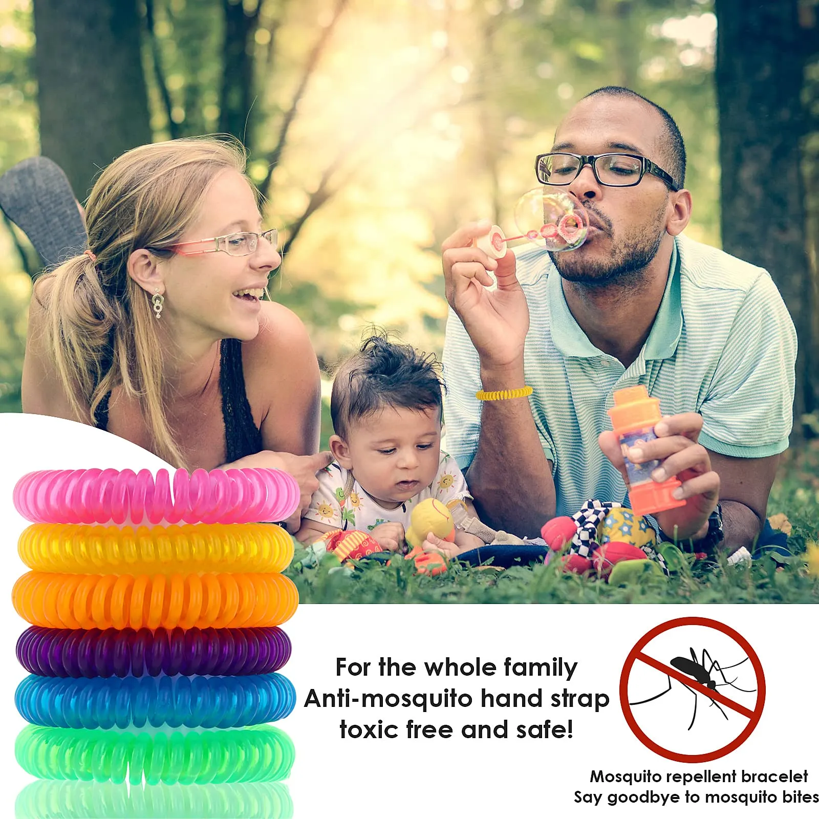 12Pack Mosquito Insect Repellent Bracelet, Waterproof Insect Repellent Mosquito Bands, Natural Outdoor Bug Repeller Wristbands for Adults and Kids