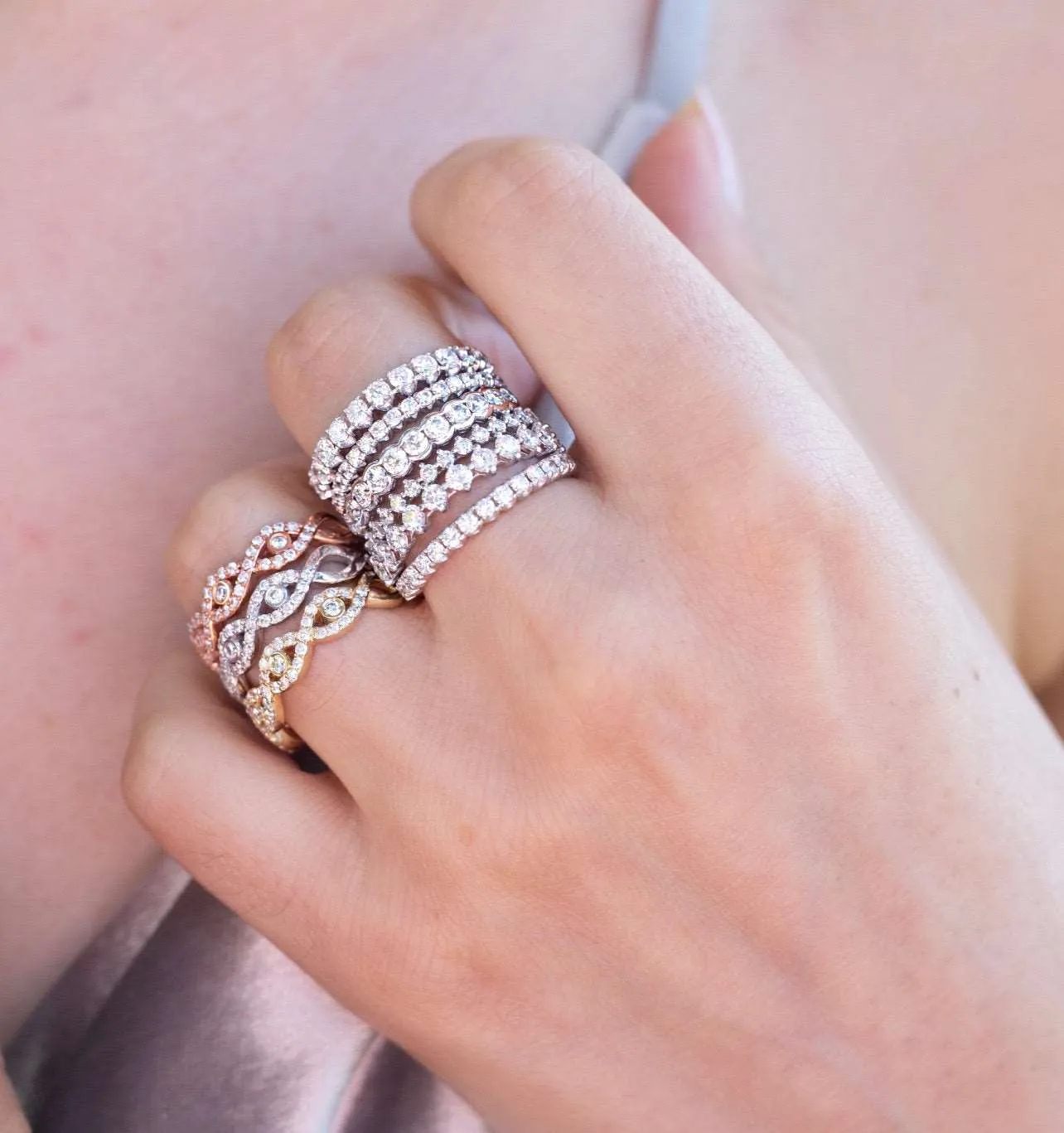 14k Gold Delicate Diamond Stackable Ring Wedding Band