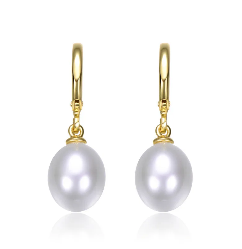 14k Gold Plated with Simulated Pearl Drop Earrings