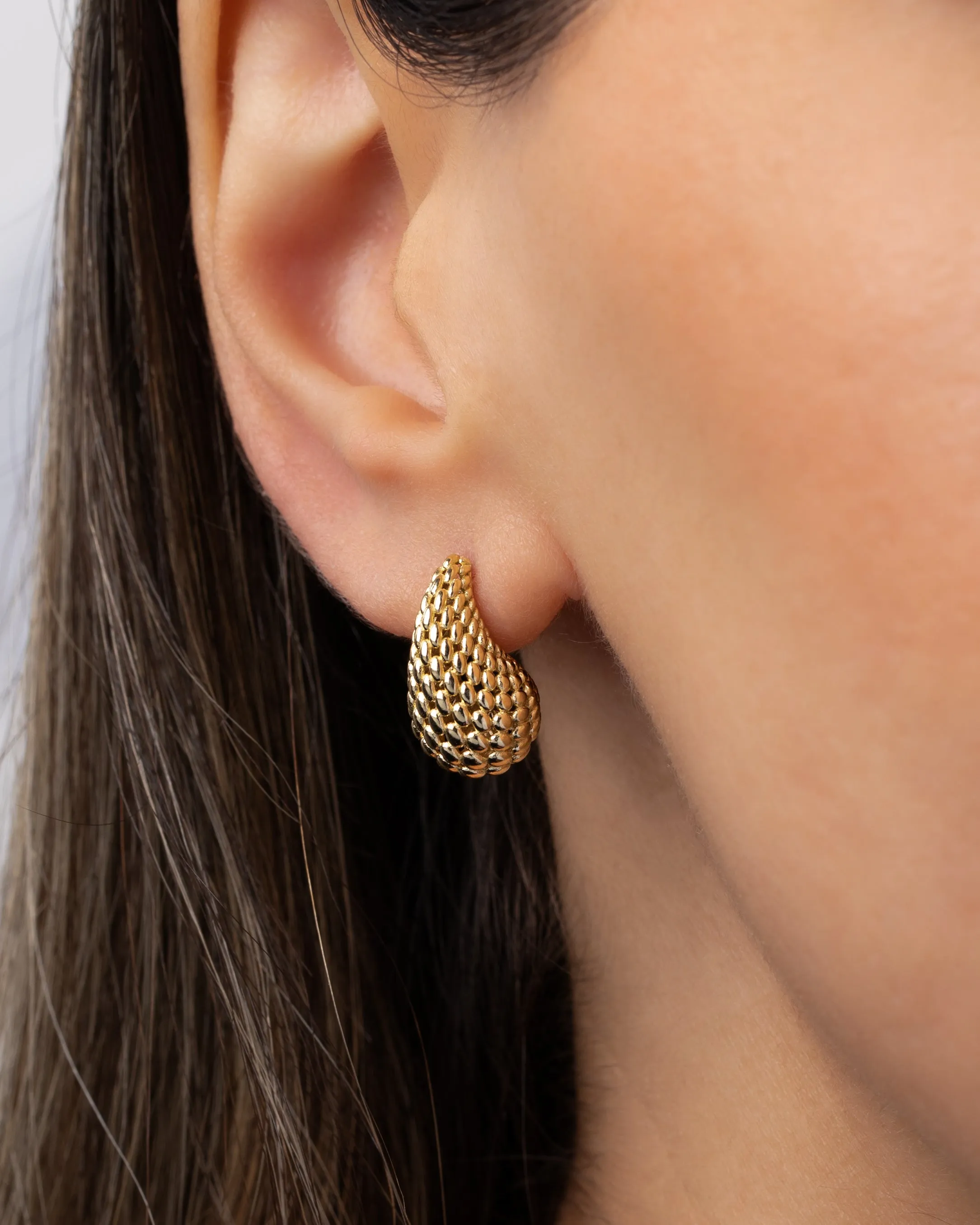 14K Gold Woven Teardrop Stud Earrings