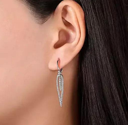 14K White Gold Diamond Teardrop Earrings with Center Drops