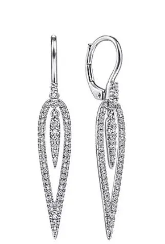 14K White Gold Diamond Teardrop Earrings with Center Drops