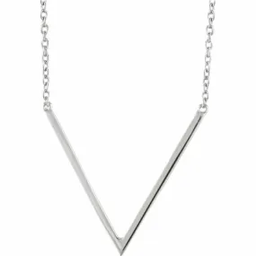 14KT White Gold Polished "V" Geometric Pendant Chain Necklace