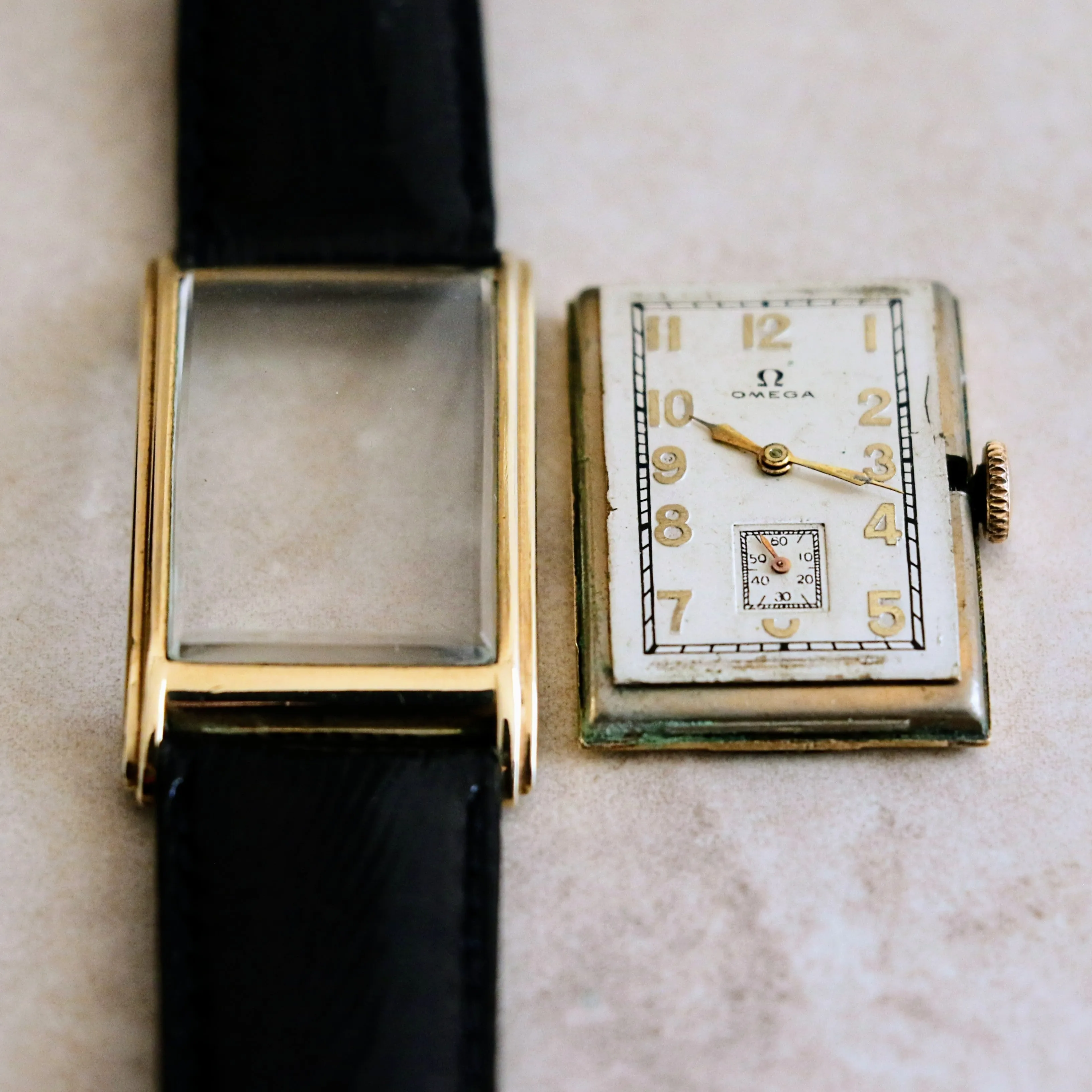 1934 OMEGA Jumbo Tank Watch Cal. T 17 14K Gold Filled Wristwatch