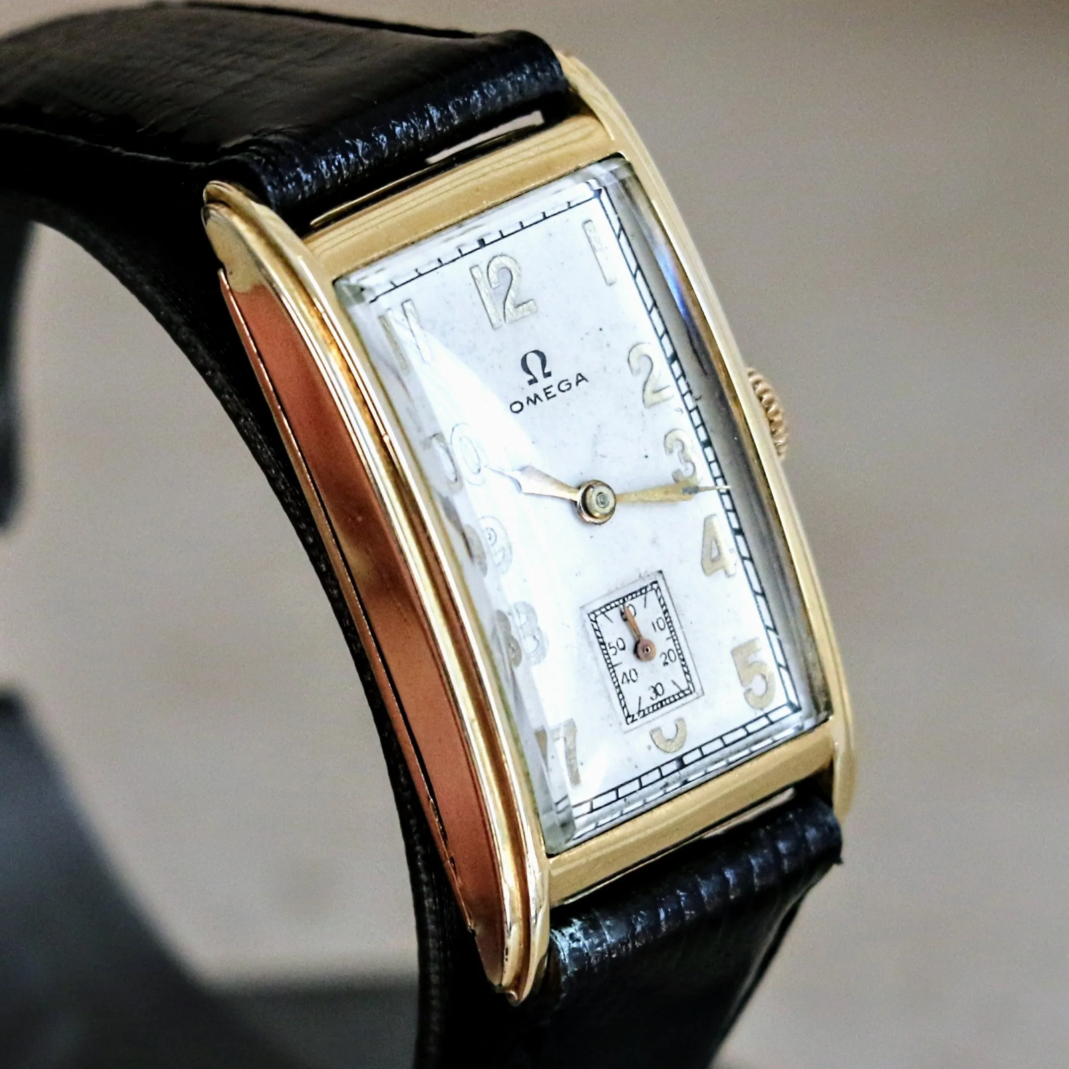 1934 OMEGA Jumbo Tank Watch Cal. T 17 14K Gold Filled Wristwatch