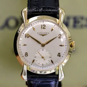 1949 LONGINES Wristwatch Ref. 5950 ALL 18K Solid GOLD 17 Jewels Fancy Lugs Watch
