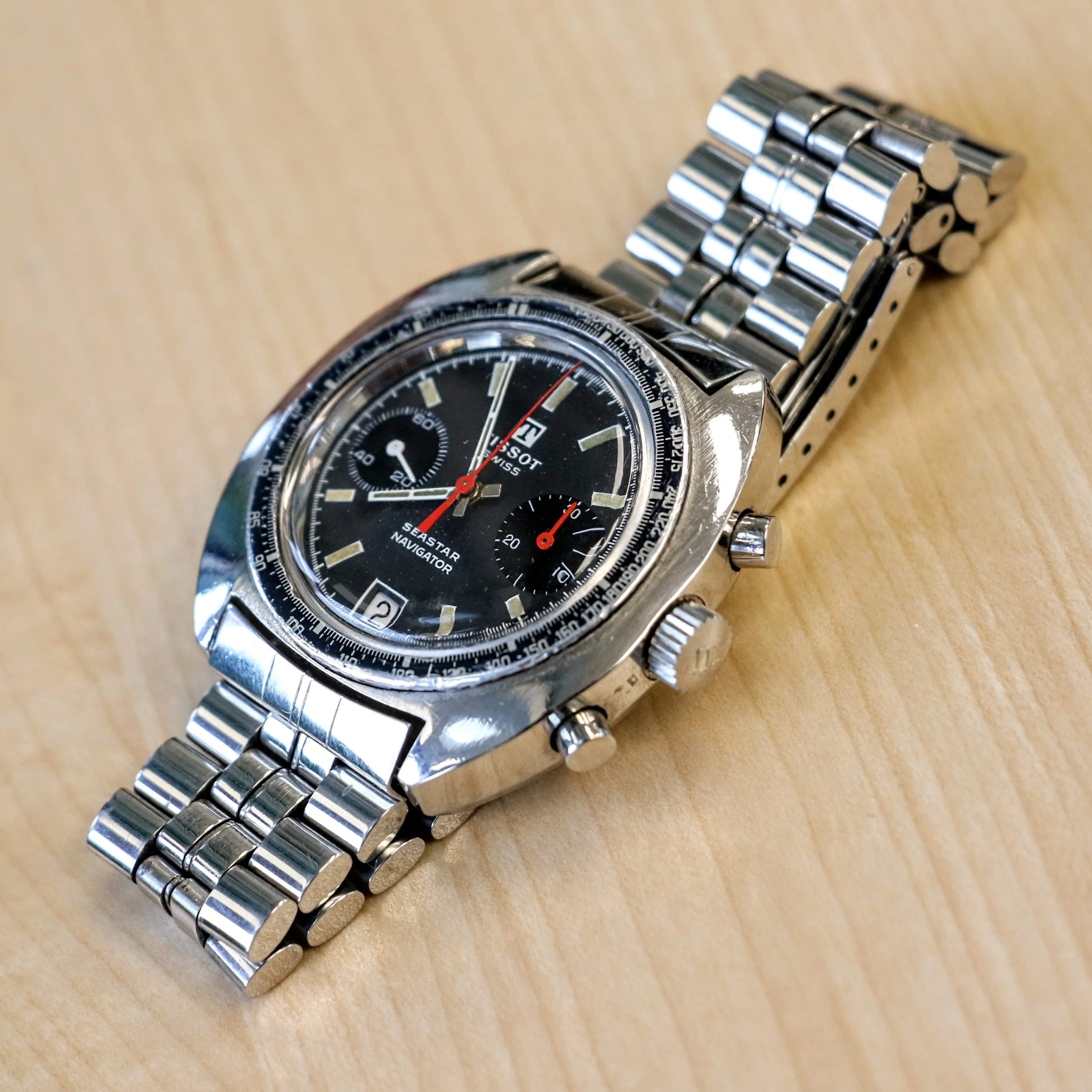 1970s TISSOT Seastar Navigator Chronograph Watch Ref. 40522 Cal. Valjoux 7734 Wristwatch - Original Bracelet