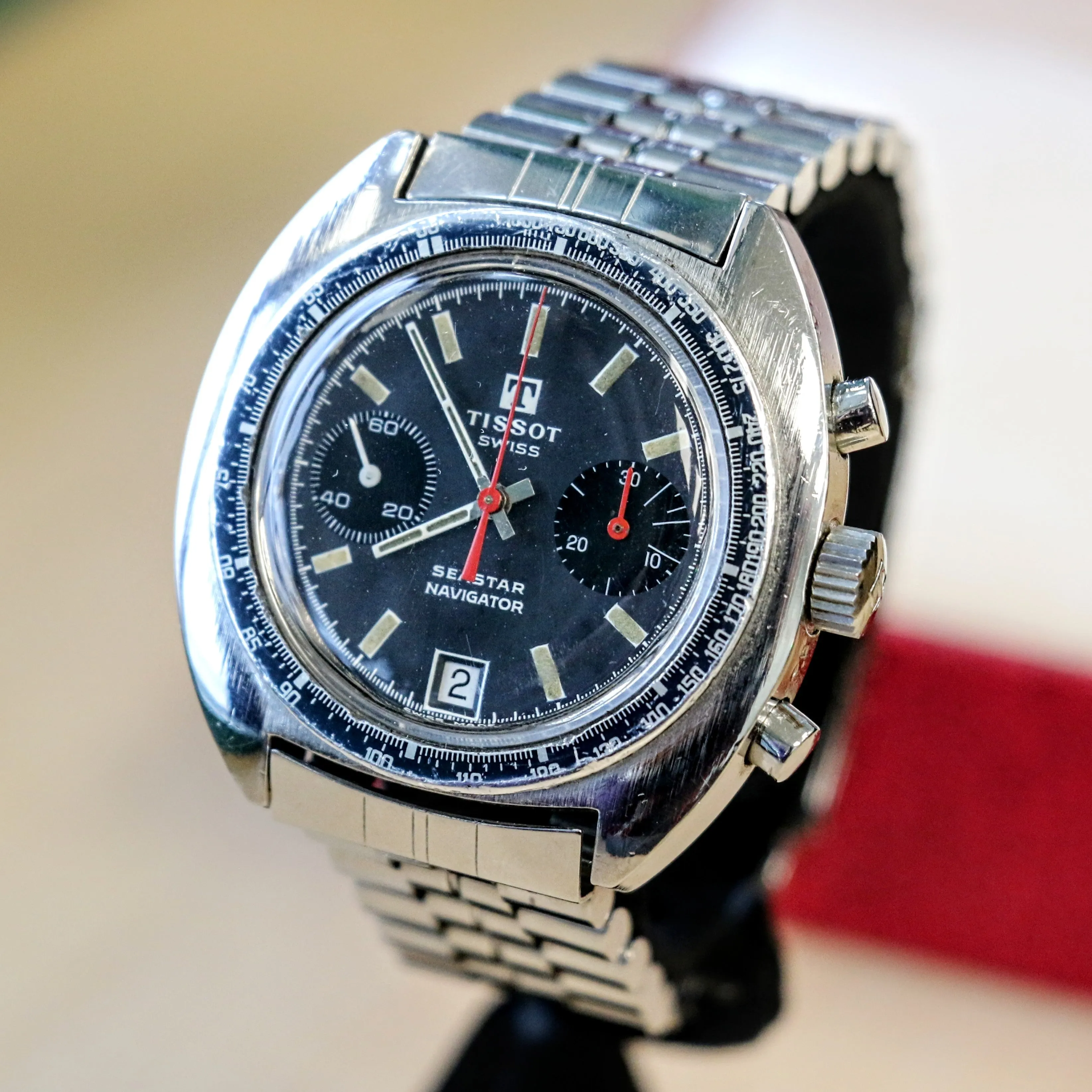 1970s TISSOT Seastar Navigator Chronograph Watch Ref. 40522 Cal. Valjoux 7734 Wristwatch - Original Bracelet
