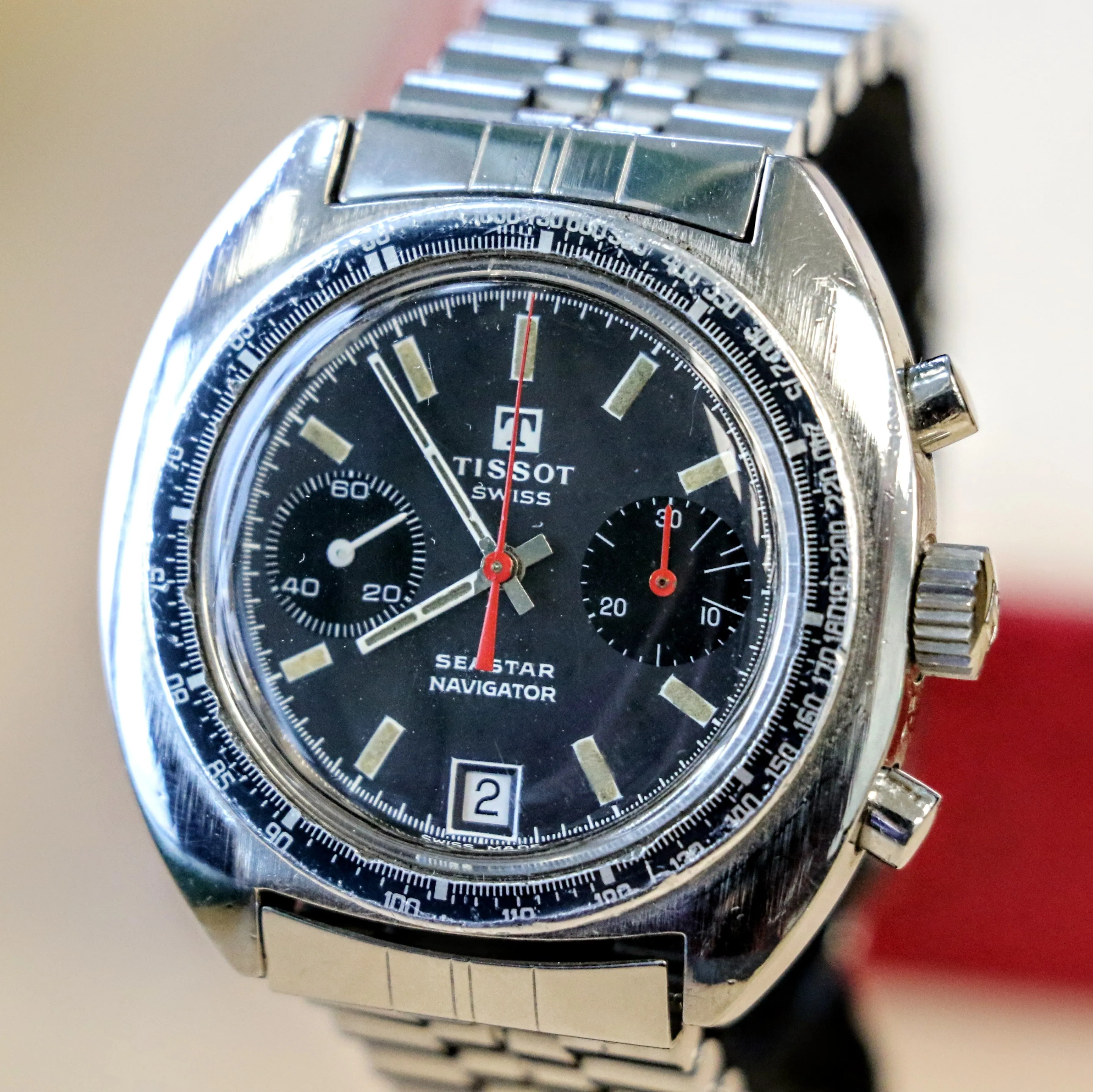 1970s TISSOT Seastar Navigator Chronograph Watch Ref. 40522 Cal. Valjoux 7734 Wristwatch - Original Bracelet