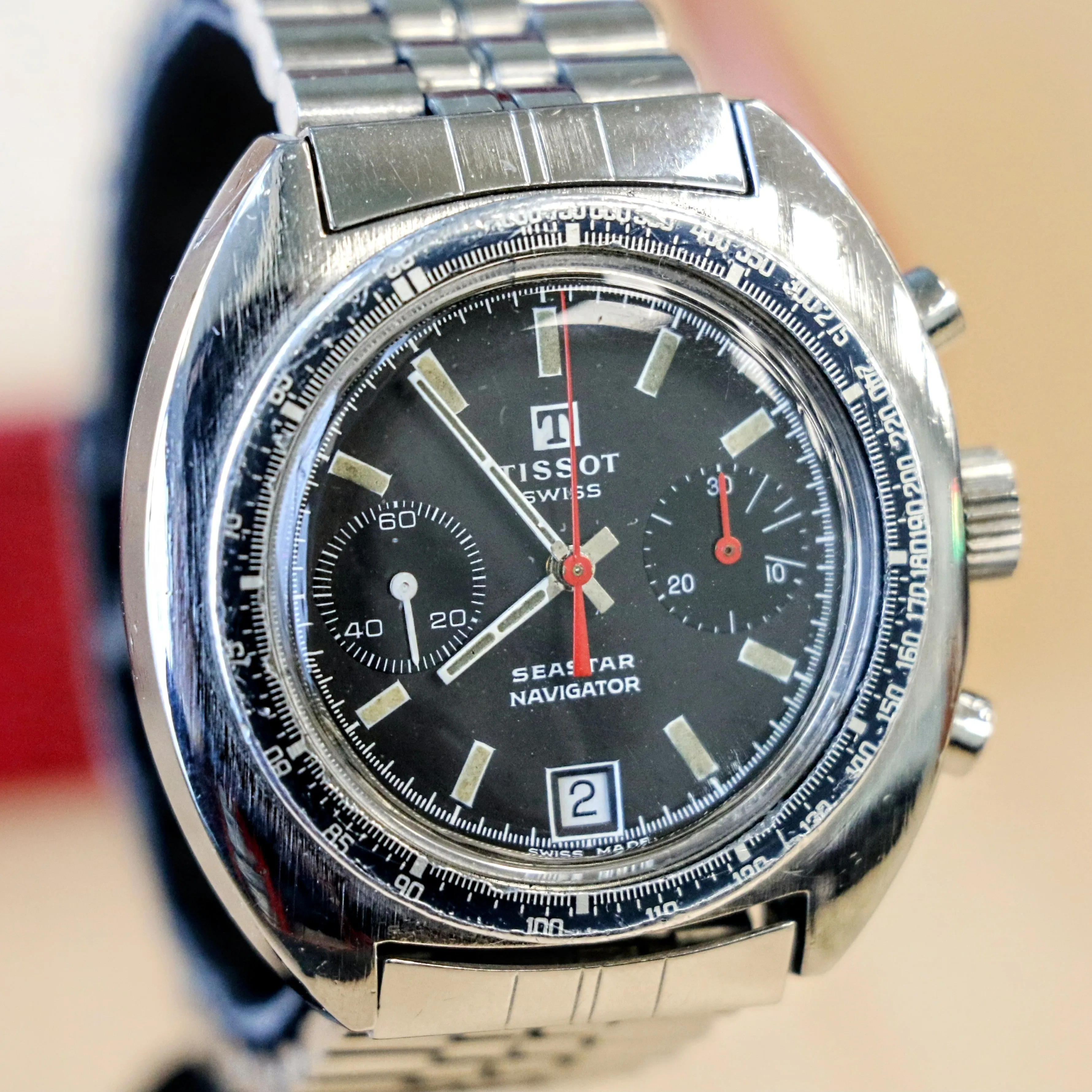 1970s TISSOT Seastar Navigator Chronograph Watch Ref. 40522 Cal. Valjoux 7734 Wristwatch - Original Bracelet