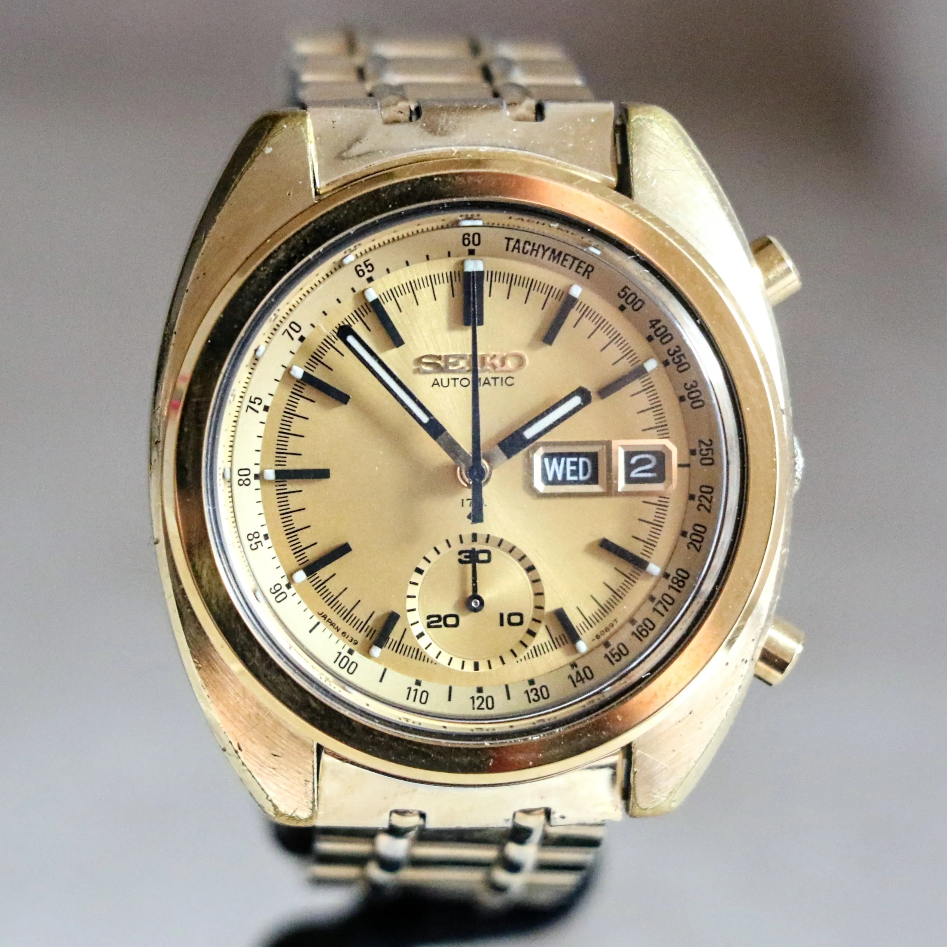1972 SEIKO Golden Chronograph Automatic Watch Ref. 6139-6015 Vintage Wristwatch