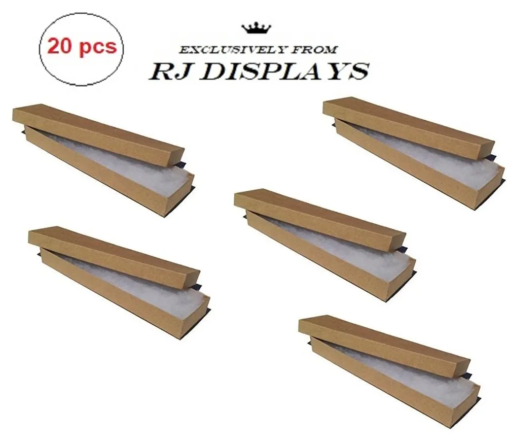 20 Brown Kraft Cotton Boxes Jewelry Bracelet, Watches, Necklace and Anklet Gift Displays 8" x 2"