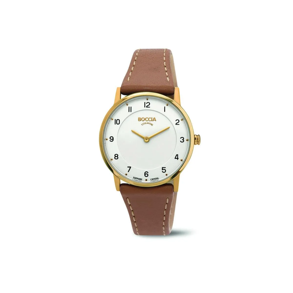 3254-02 - Ladies Gold Titanium Watch with Brown Leather Strap
