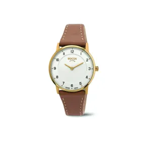 3254-02 - Ladies Gold Titanium Watch with Brown Leather Strap