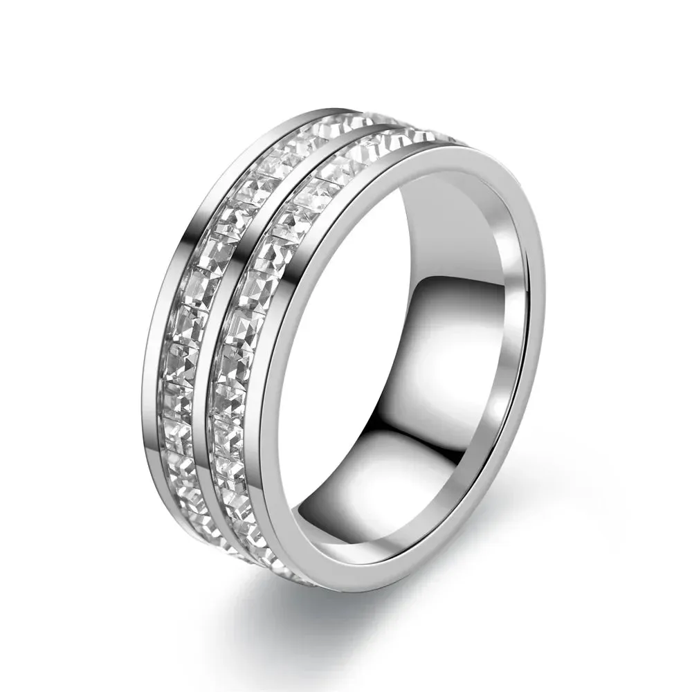 4mm/8mm Stainless Steel Lover Couples Men Women CZ Rings