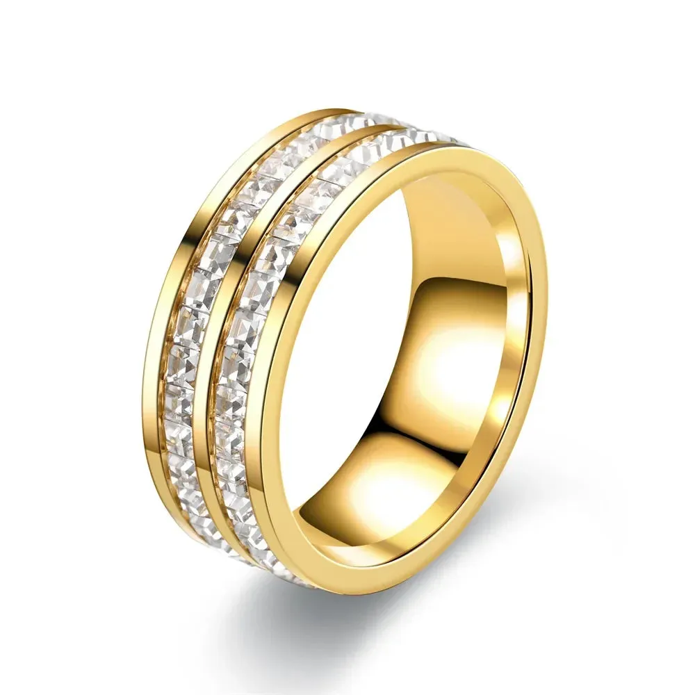 4mm/8mm Stainless Steel Lover Couples Men Women CZ Rings