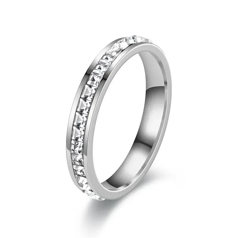 4mm/8mm Stainless Steel Lover Couples Men Women CZ Rings