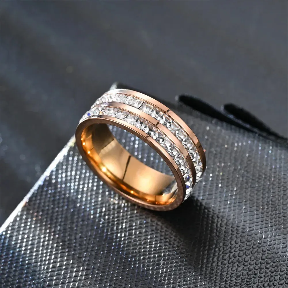 4mm/8mm Stainless Steel Lover Couples Men Women CZ Rings