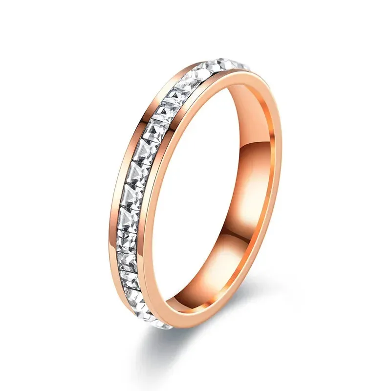 4mm/8mm Stainless Steel Lover Couples Men Women CZ Rings