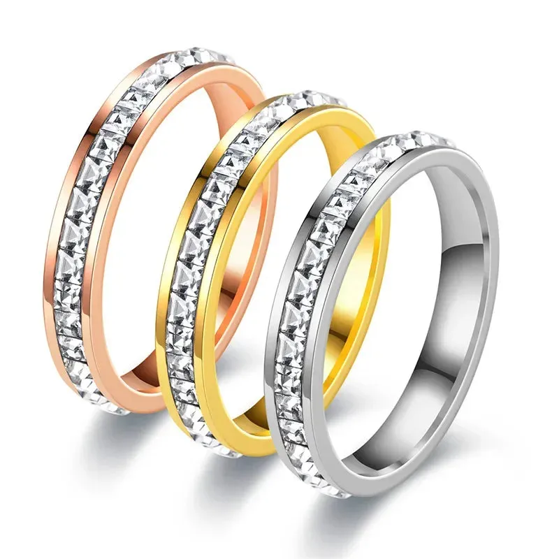 4mm/8mm Stainless Steel Lover Couples Men Women CZ Rings