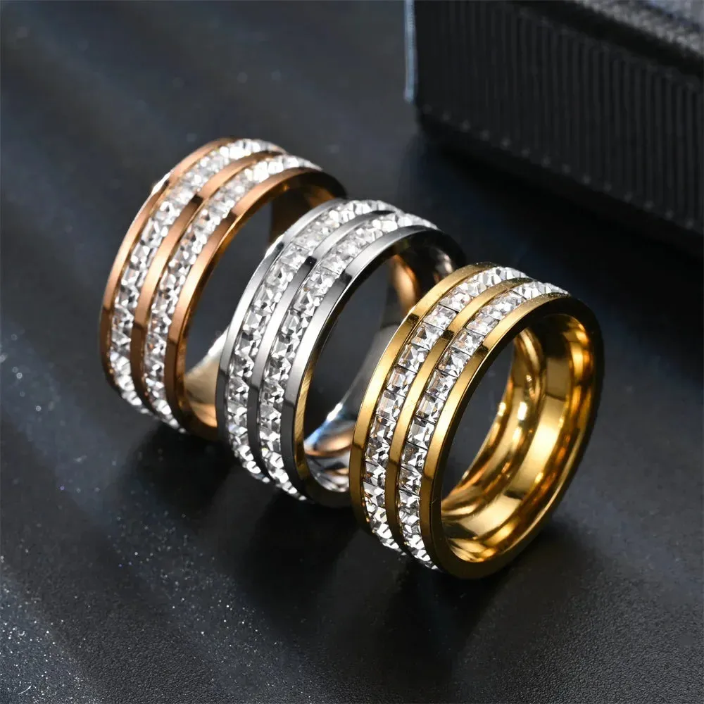 4mm/8mm Stainless Steel Lover Couples Men Women CZ Rings