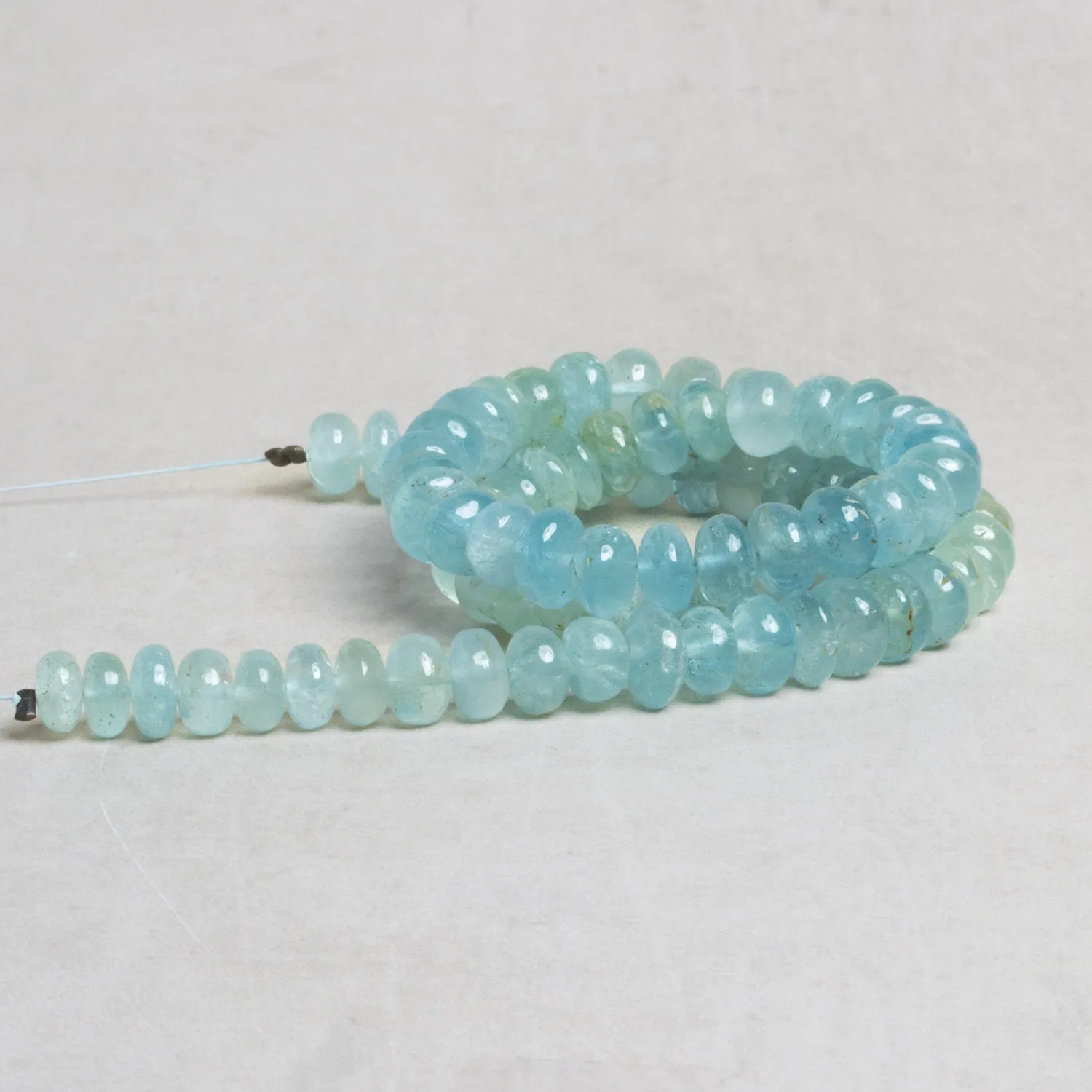 6-7mm Aquamarine Plain Rondelles 14 inch 83 beads