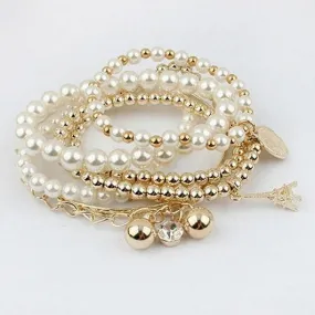 6-Piece: Multi Layer Pearl Bracelet Set