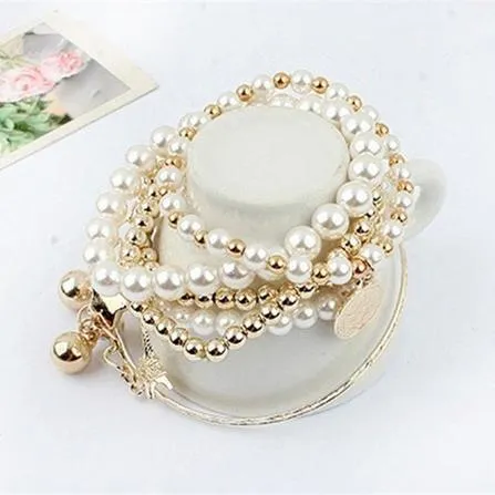 6-Piece: Multi Layer Pearl Bracelet Set