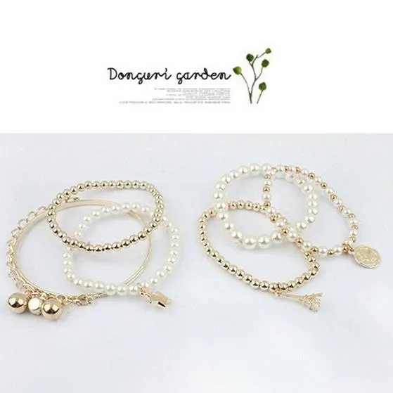 6-Piece: Multi Layer Pearl Bracelet Set