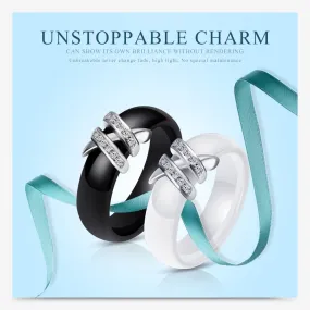 6mm High Quality Black And White Simple Style Two Line Crystal Ziron Ceramic Rings