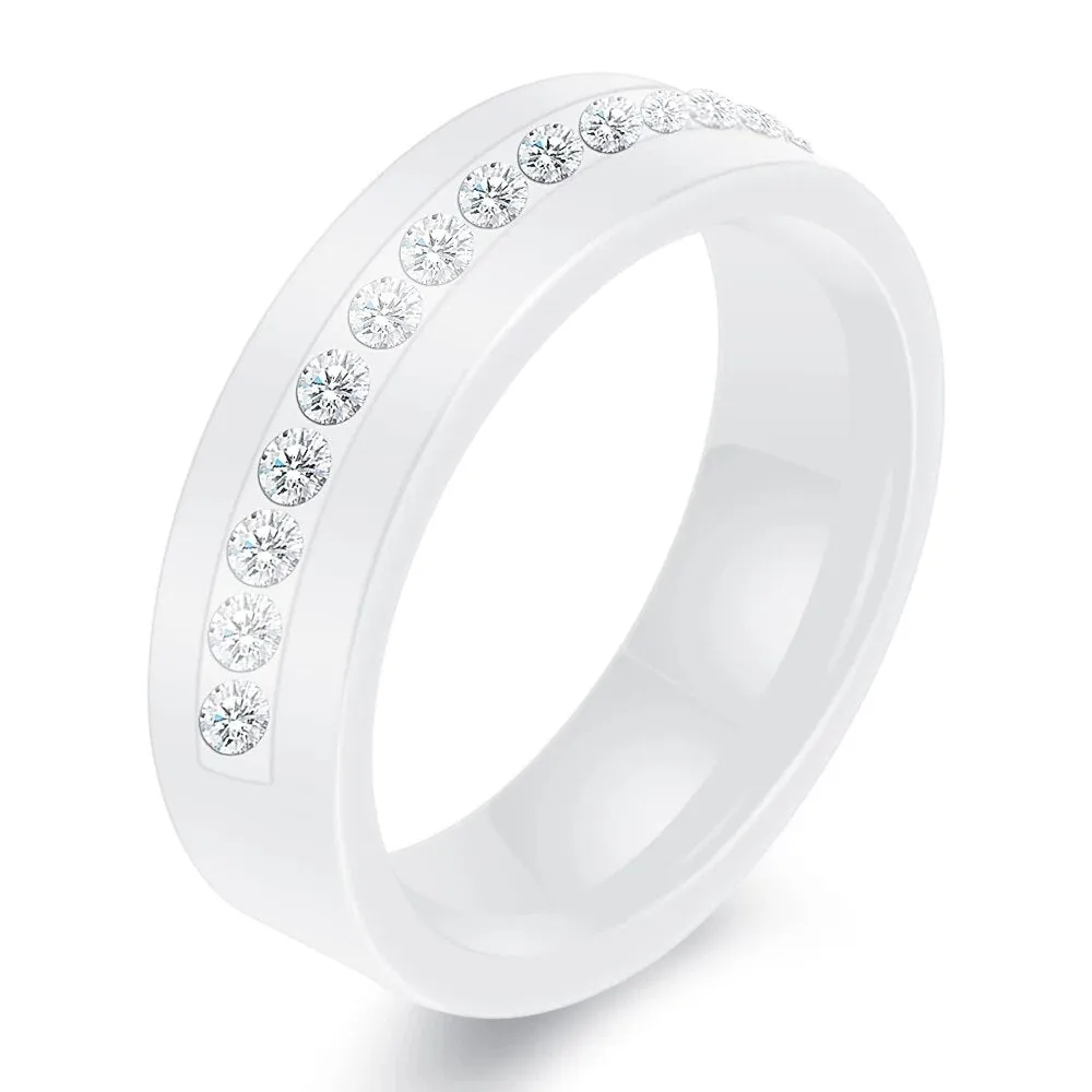 6mm High Quality Black And White Simple Style Two Line Crystal Ziron Ceramic Rings