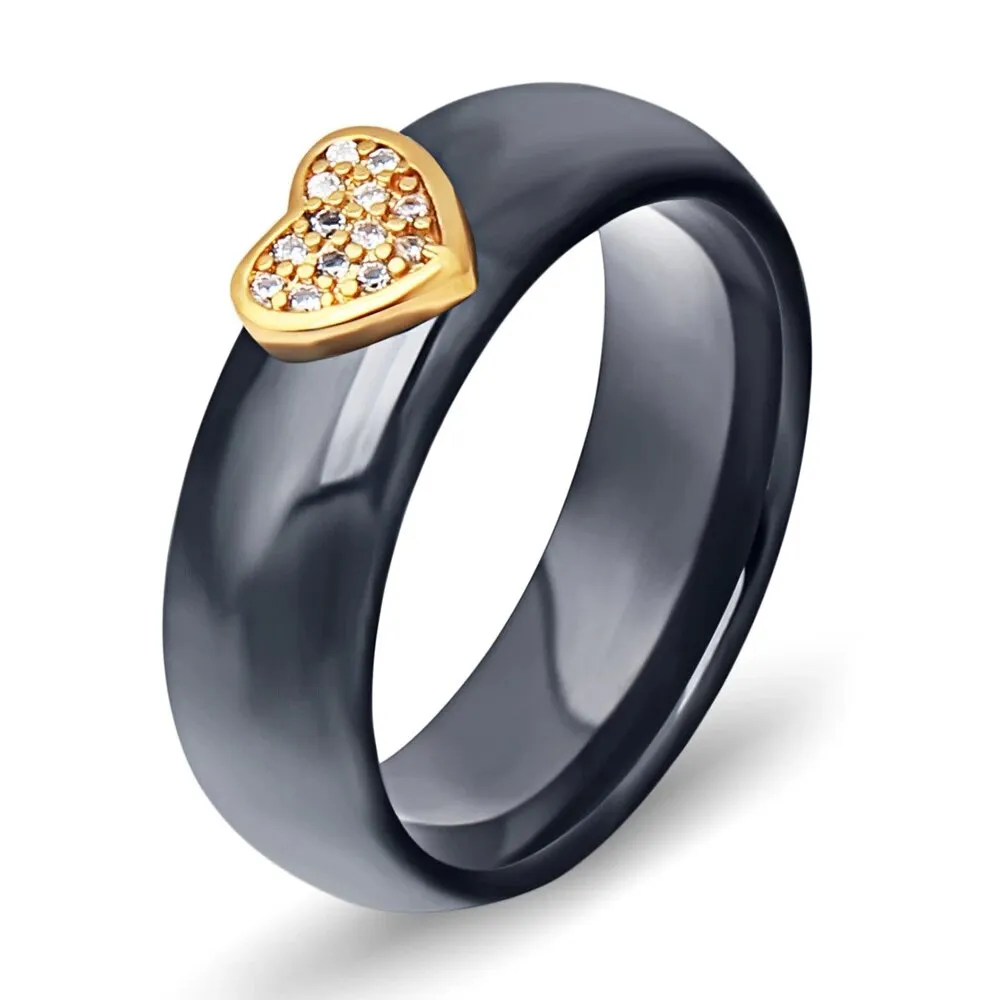 6mm High Quality Black And White Simple Style Two Line Crystal Ziron Ceramic Rings