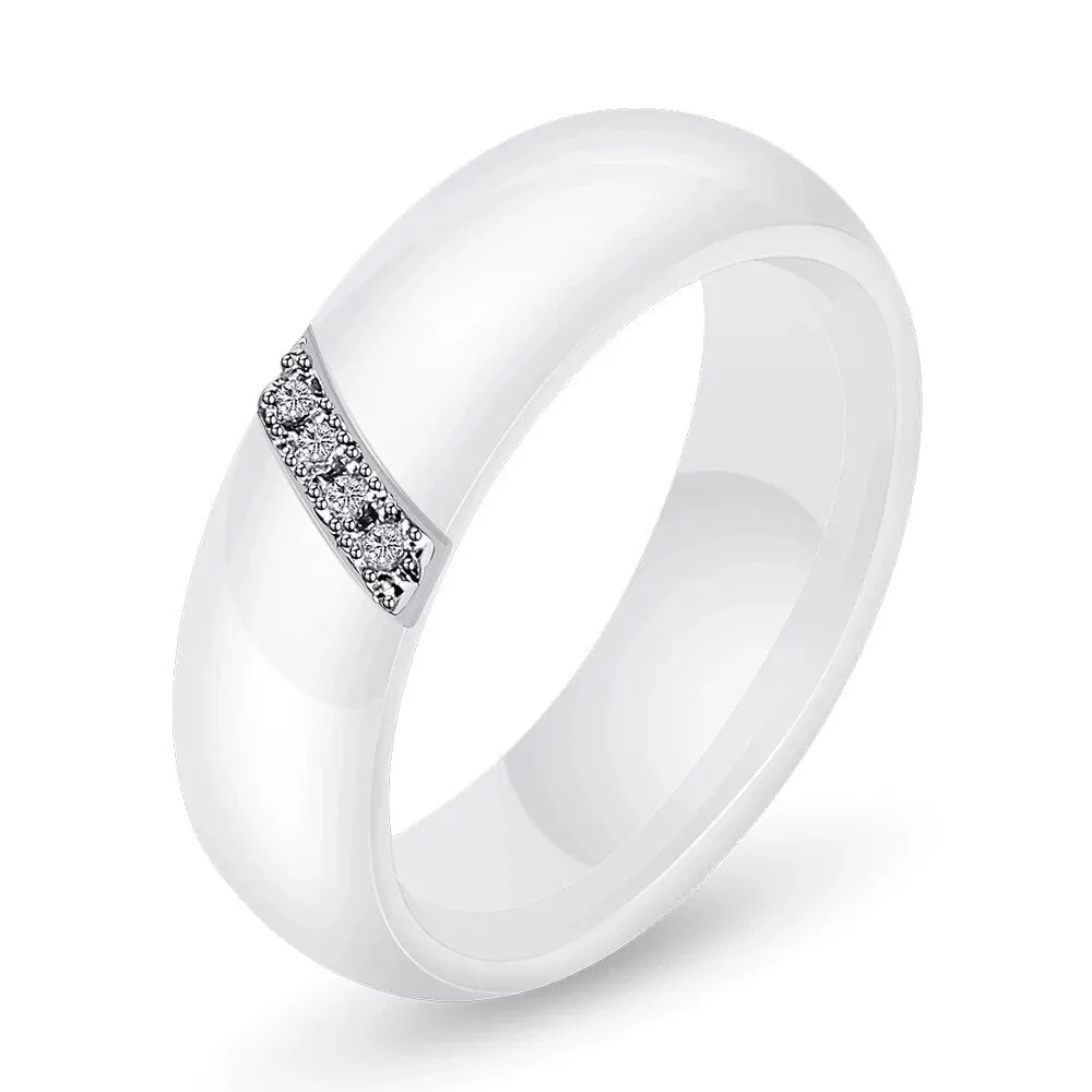 6mm High Quality Black And White Simple Style Two Line Crystal Ziron Ceramic Rings
