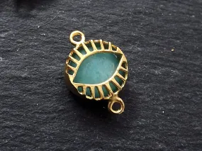 Aqua Evil Eye Charm, Evil Eye Connector, Jade Stone, Caged Evil Eye, Lucky, Protective, Turkish Evil Eye, Nazar, LIGHT AQUA, 22k Matte Gold