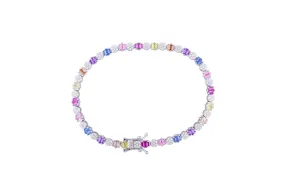 Asfour Tennis Bracelet Inlaid With Multi Color Baguette Stones In 925 Sterling Silver BR0460-K