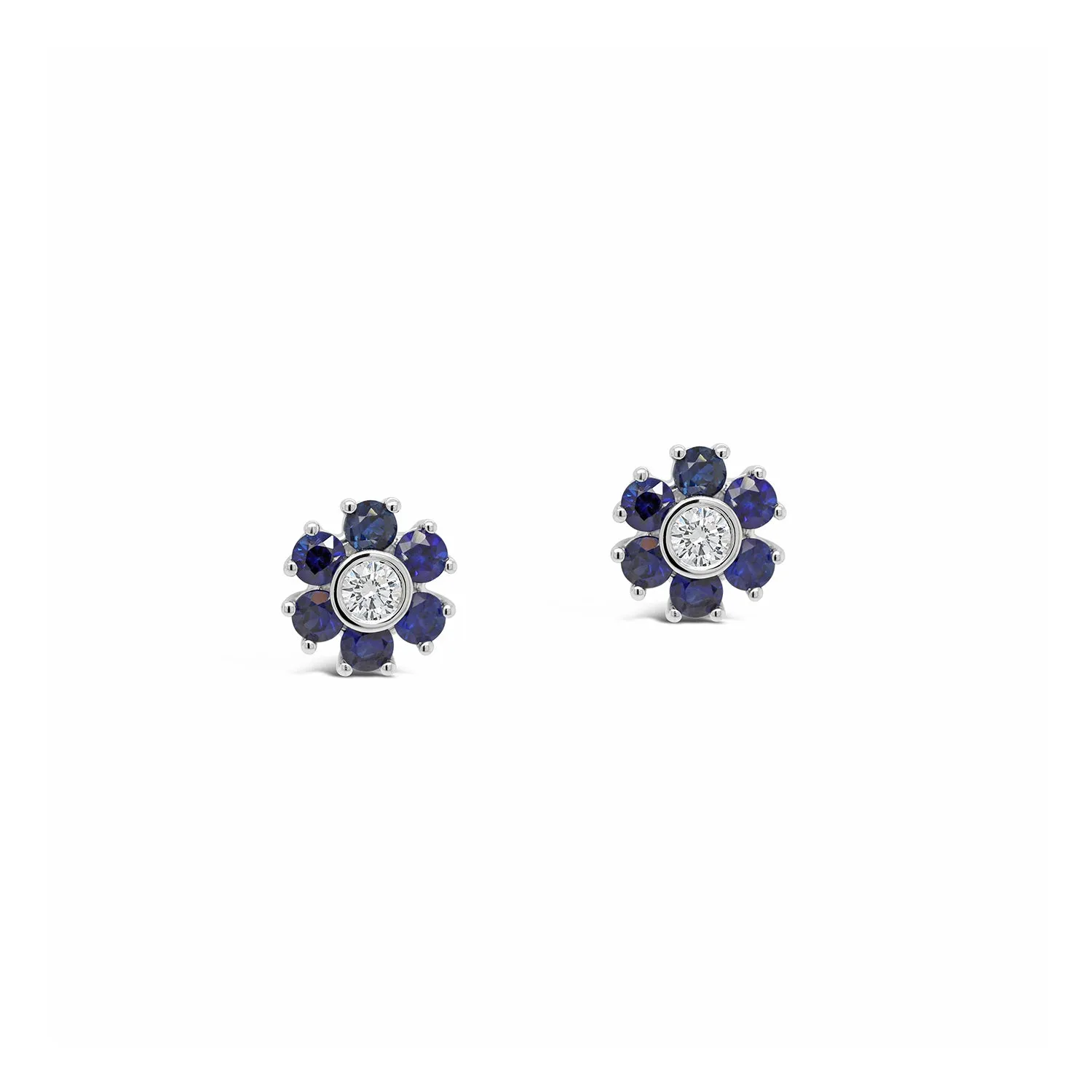 Blue Sapphire & Diamond Petite Flower Earrings