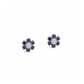 Blue Sapphire & Diamond Petite Flower Earrings