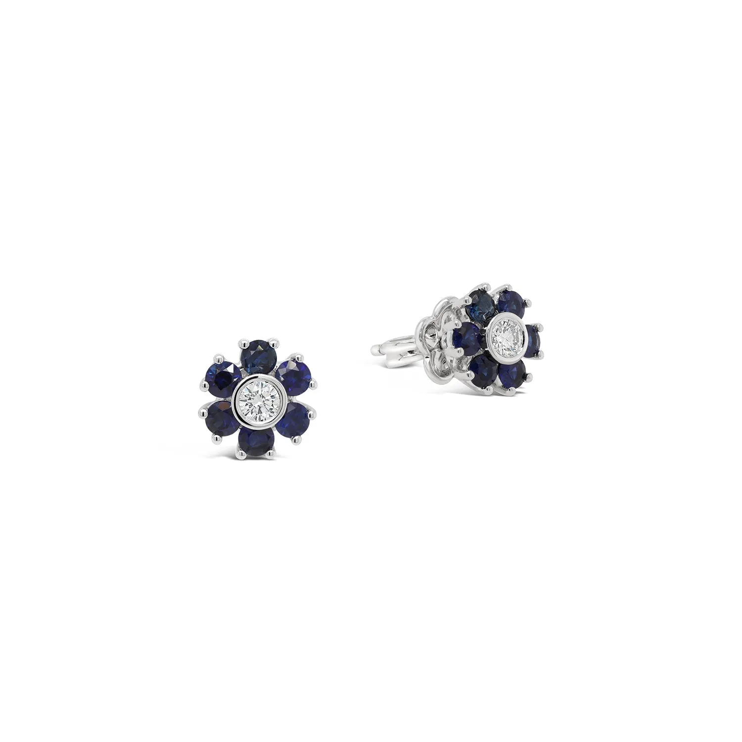 Blue Sapphire & Diamond Petite Flower Earrings