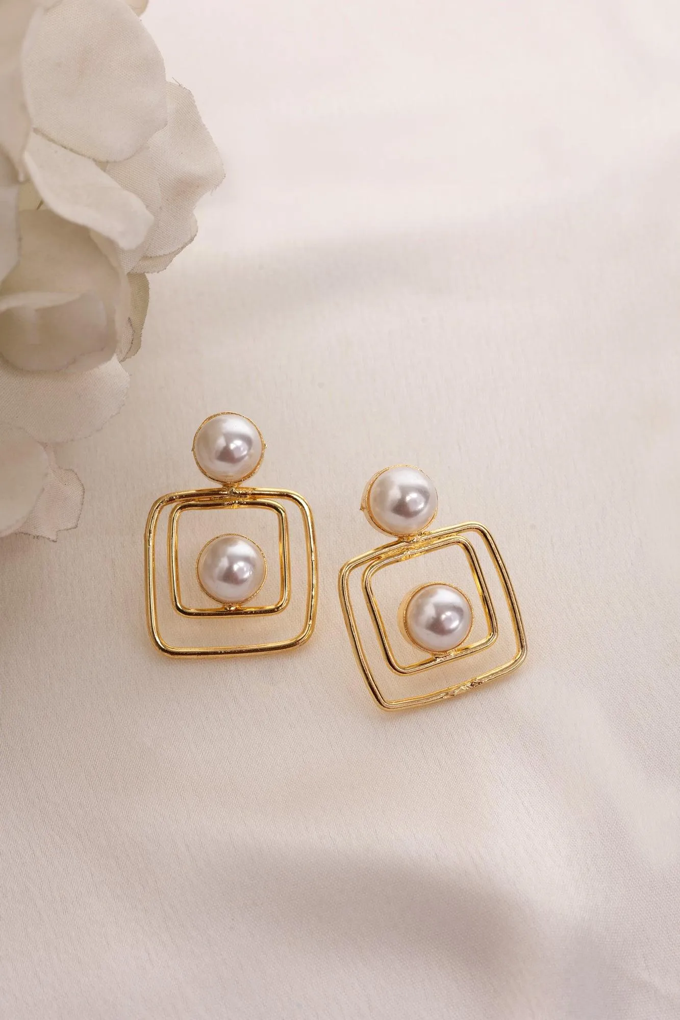 Claire Double Square Pearl Earrings