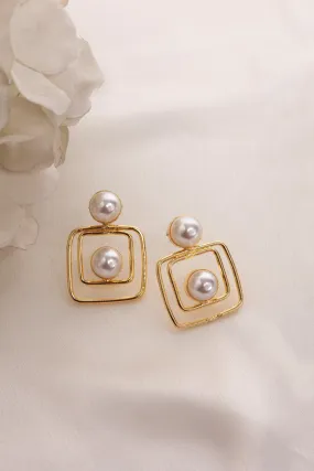 Claire Double Square Pearl Earrings