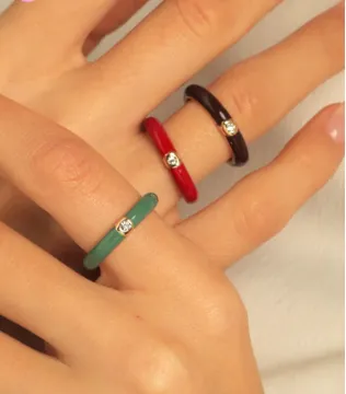 COLORED SIMPLE STYLE ENAMEL RINGS