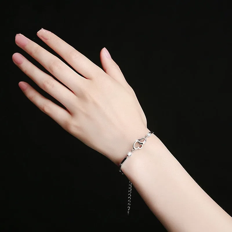 Cubic Zircon Double Heart Bracelet