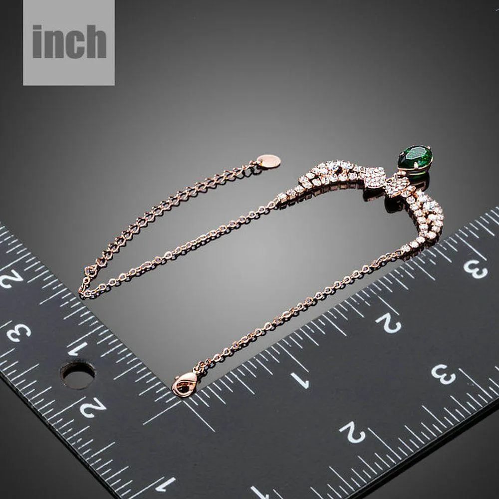Dark Green Cubic Zirconia Butterfly Link Chain Bracelet