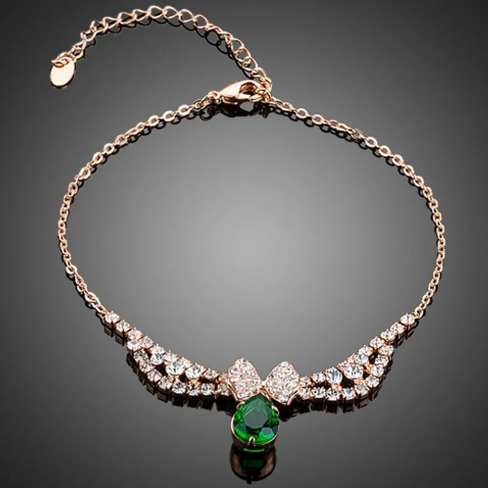 Dark Green Cubic Zirconia Butterfly Link Chain Bracelet
