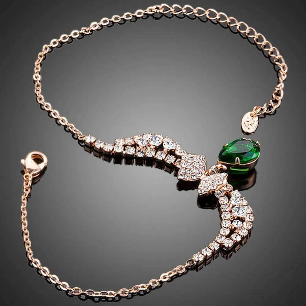 Dark Green Cubic Zirconia Butterfly Link Chain Bracelet