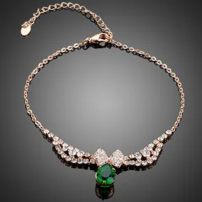 Dark Green Cubic Zirconia Butterfly Link Chain Bracelet