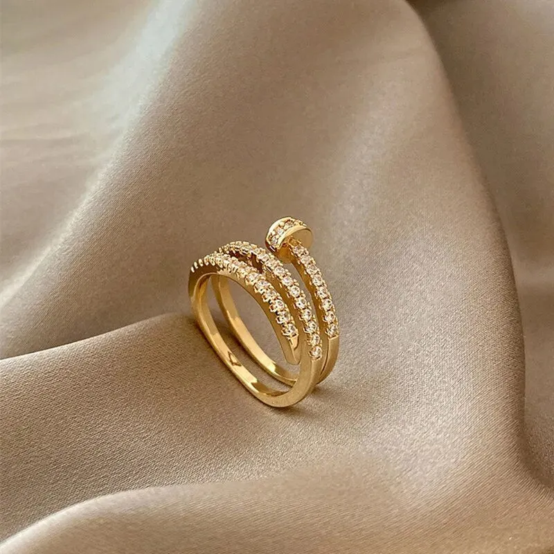 Delicate Micro-Inlaid Zircon Nail Shaped Rings