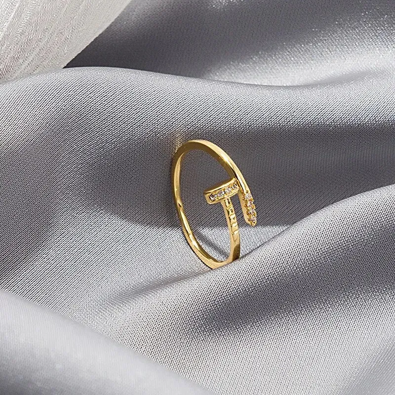 Delicate Micro-Inlaid Zircon Nail Shaped Rings