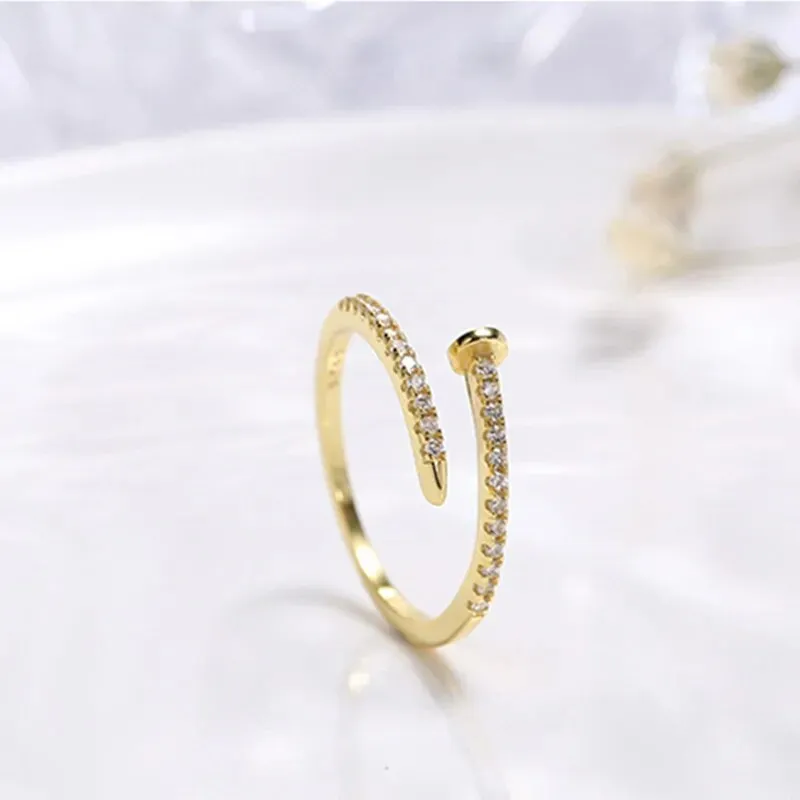 Delicate Micro-Inlaid Zircon Nail Shaped Rings